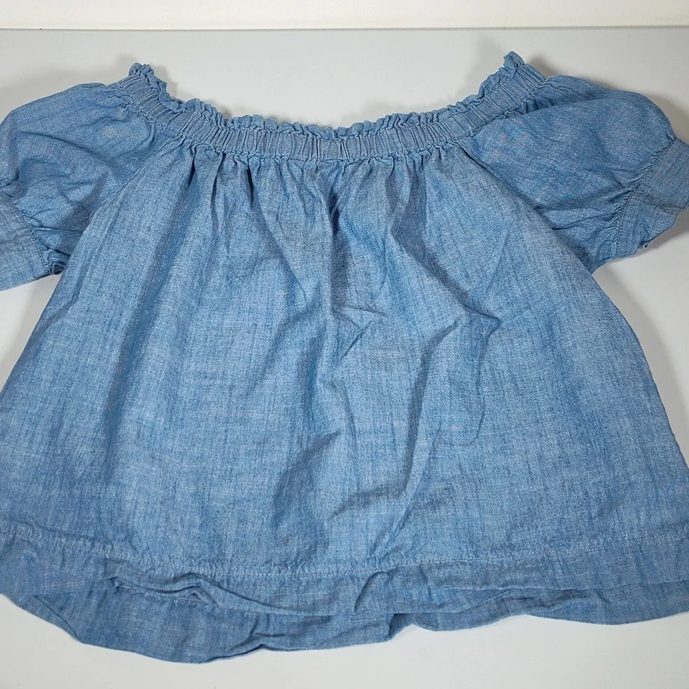 J. Crew cotton blue chambray‎ off shoulder blouse top 12